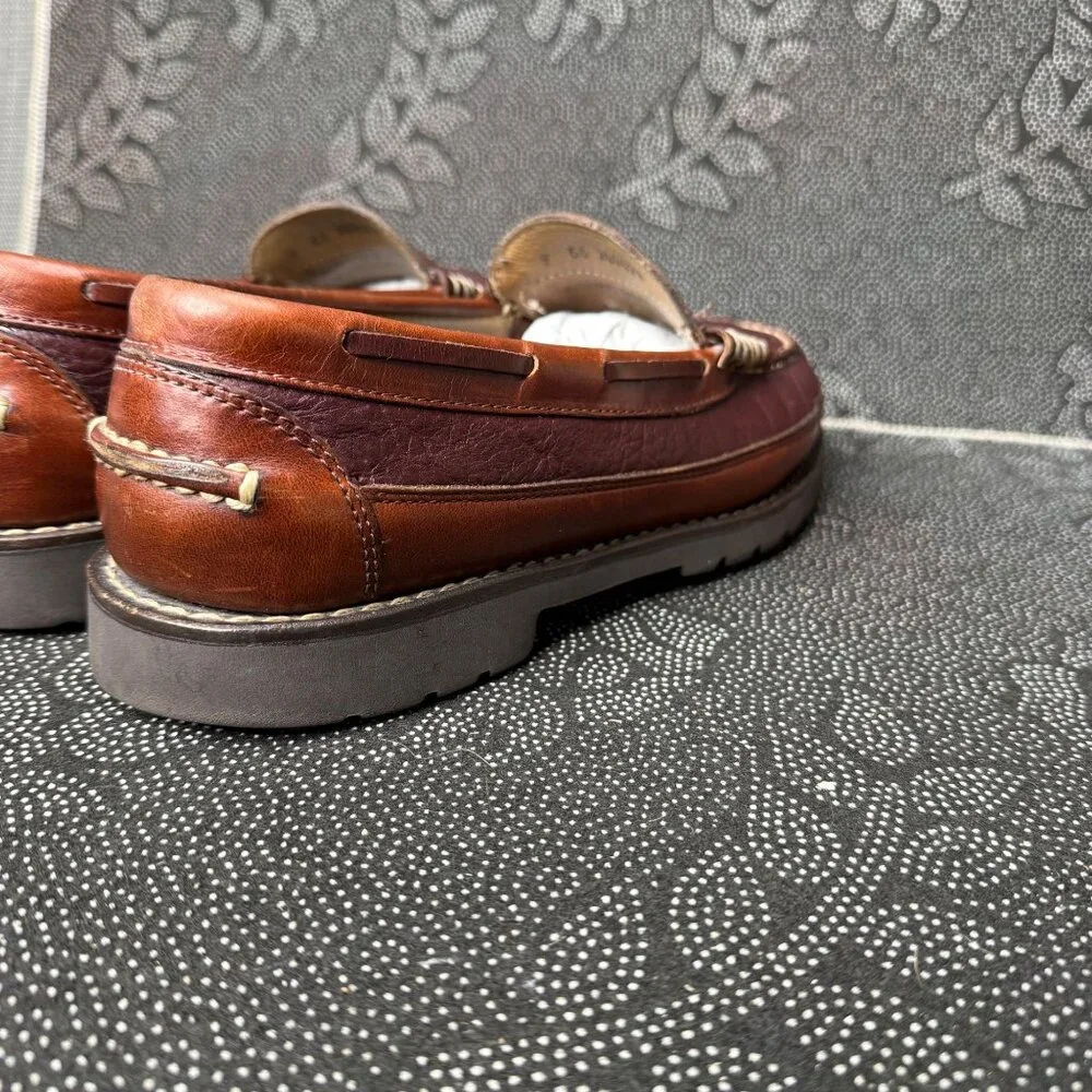 L.L. Bean Mens Leather Loafers Burgundy & Brown Size 9